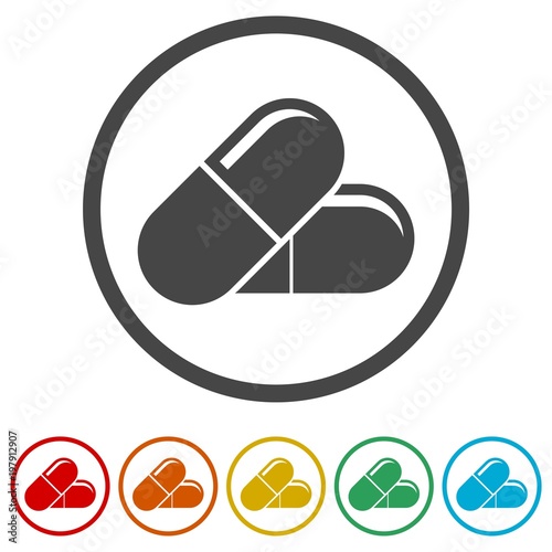 Pills icon, Medicine Pills, 6 Colors Included