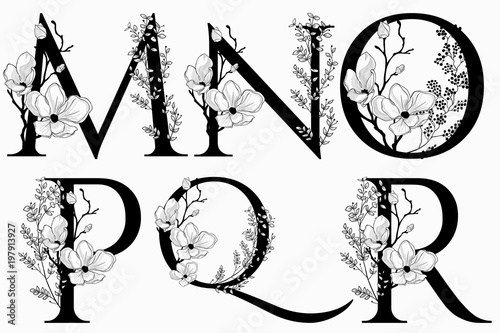 Vector Hand Drawn floral uppercase letters monograms