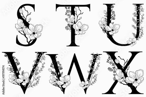 Vector Hand Drawn floral uppercase letters monograms