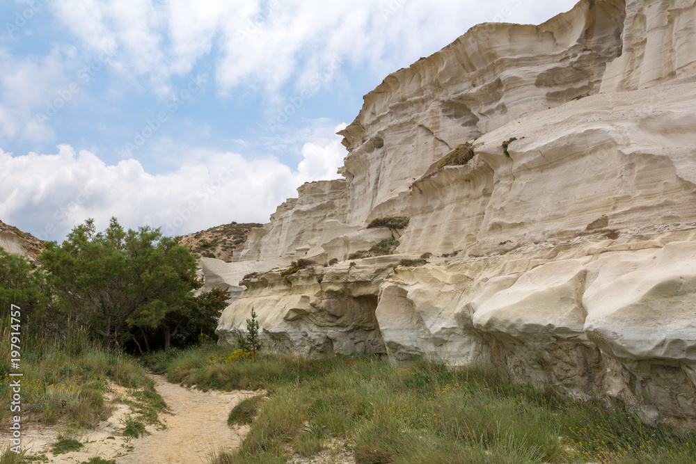 Volcanic rocks of Sarakiniko beach on Milos island. Cyclades, Greece. Volcanic rocks of Sarakiniko beach on Milos island. Cyclades, Greece.