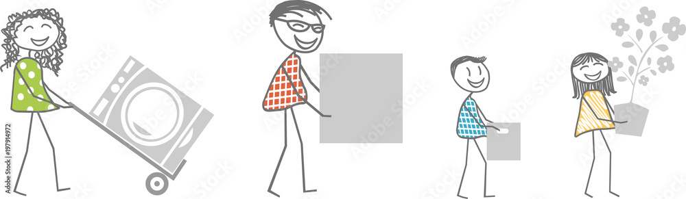 Une famille heureuse porte des cartons pour un déménagement