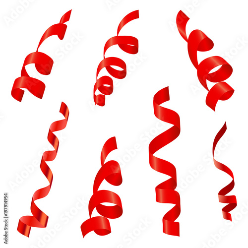 Red serpentine ribbon on a transparent background. Vector illustration.