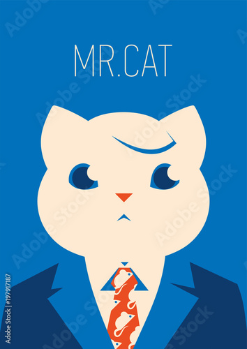 Vector portait of a cat in suit and tie. businessman character