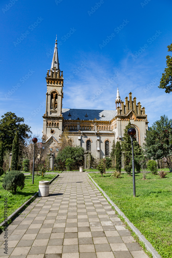 BATUMI, GEORGIA - MARCH 17, 2018: Exterior of the Cathedral of the Nativity of the Blessed Virgin. Built in 1903
