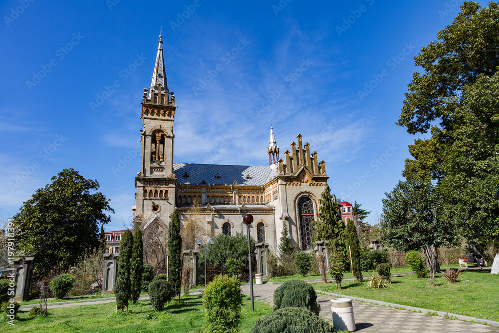 BATUMI, GEORGIA - MARCH 17, 2018: Exterior of the Cathedral of the Nativity of the Blessed Virgin. Built in 1903
