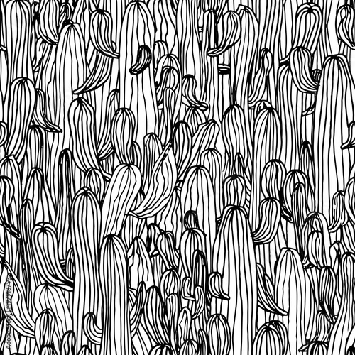Vector seamless cactus pattern from saguaro cactus. Sketch saguaro cactus background. Coloring page book anti stress