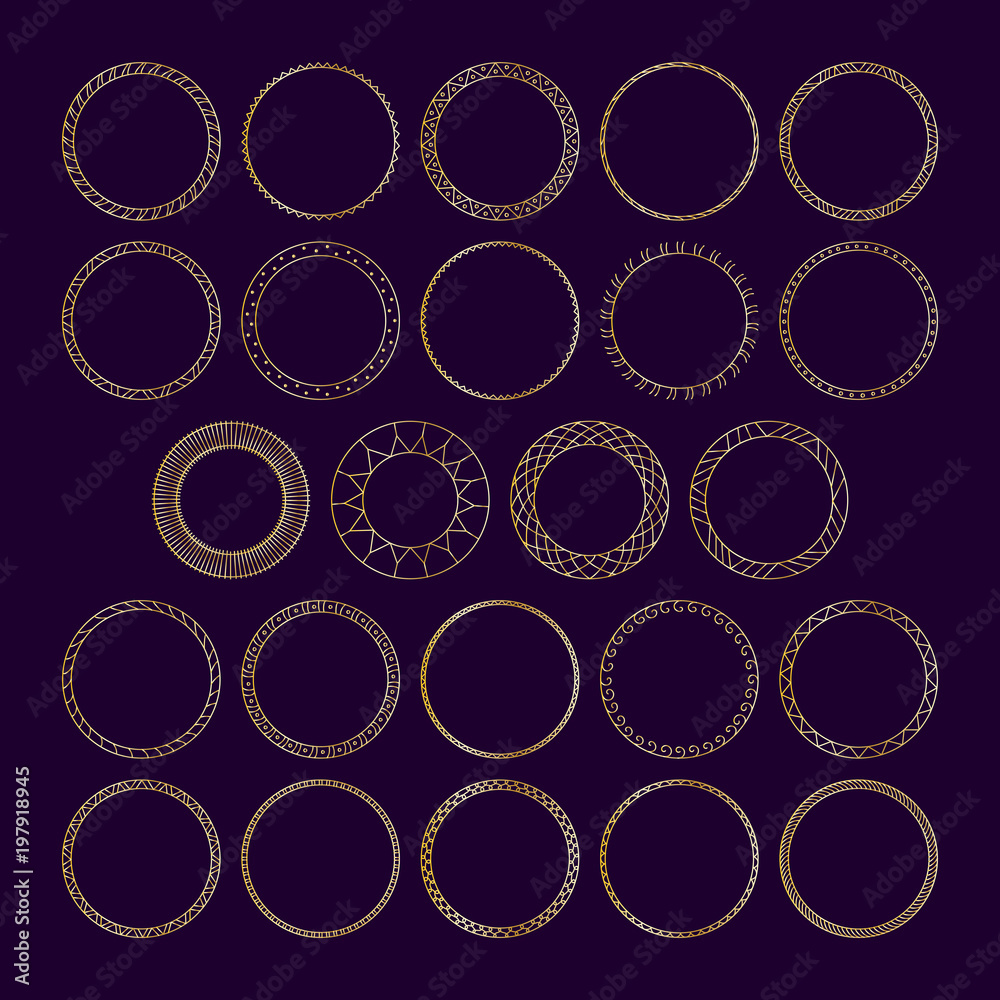 Vector set of round decorative frameworks, banners. Golden geometric frame Vector set of round decorative frameworks, banners. Golden geometric frame