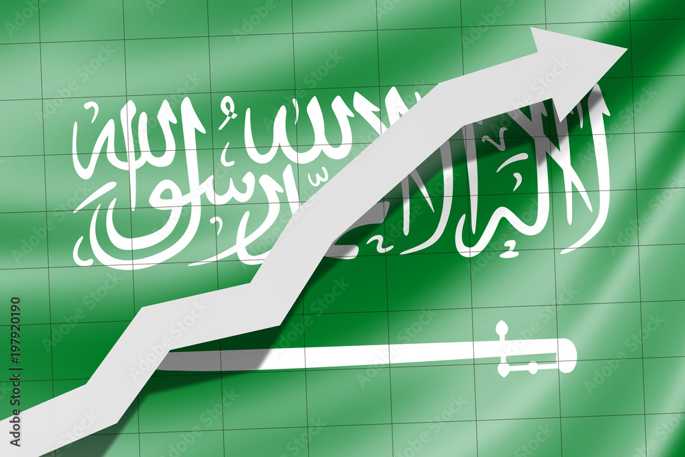 Εκτύπωση καμβά Arrow up on the flag of Saudi Arabia as background