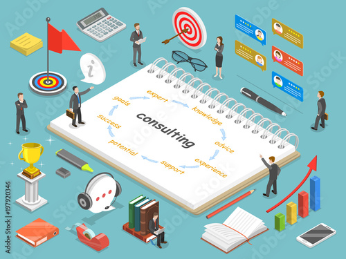 Business consulting flat isometric vector conceptual illustration.