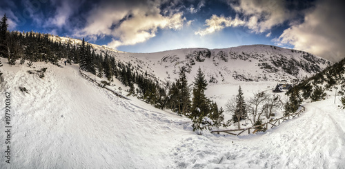 Beautiful landscape of winter Karkonosze mountains, Panorama