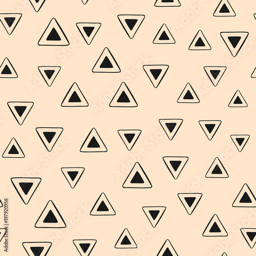 Seamless pattern with repeating triangles. Drawn by hand, sketch, doodle. Simple endless geometric print.