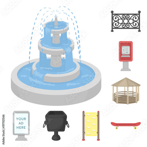 Park, equipment cartoon icons in set collection for design. Walking and rest vector symbol stock web illustration.