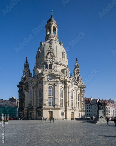Frauenkirche Dresden on a sunny day with blue sky, Germany.