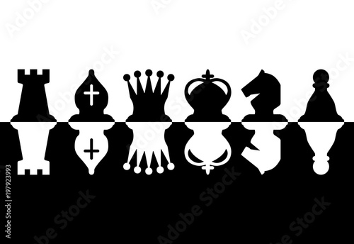 Chess pieces set of icons in black and white. Chess figures.