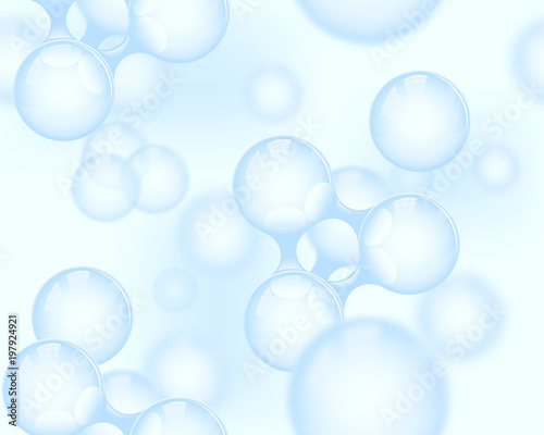 Vector abstract light blue glossy molecule seamless background. Atoms illustration. Medical texture science banner or flyer. Molecular structure 3d spherical particles looks like water or clear air.