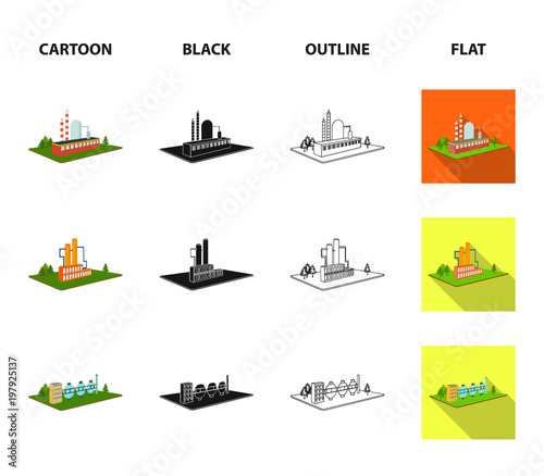Processing factory,metallurgical plant. Factory and industry set collection icons in cartoon,black,outline,flat style isometric vector symbol stock illustration web.