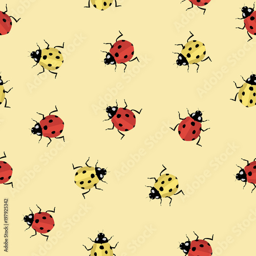 red and yellow ladybugs on a light background, seamless pattern
