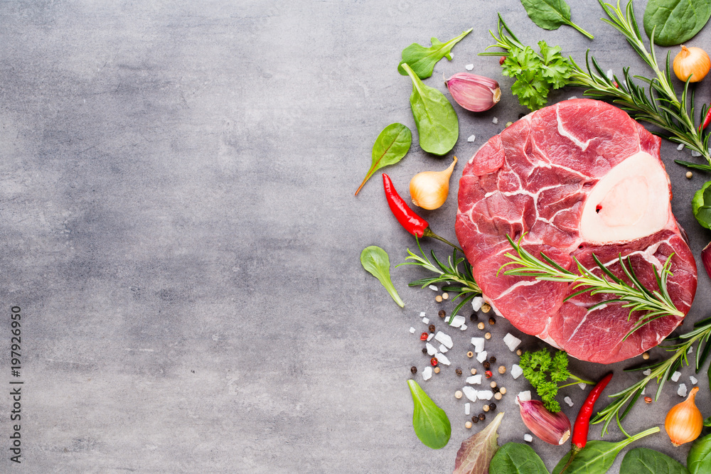 Raw fresh meat Ribeye Steak with spice.