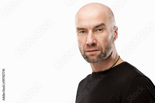 Brutal bald man, isolated