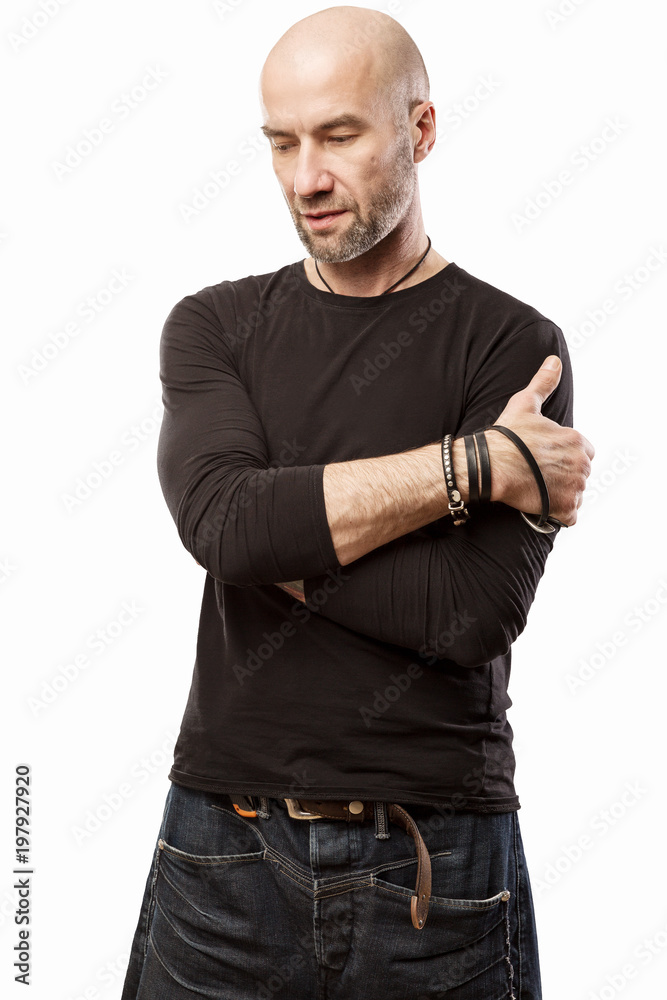 Brutal bald man, isolated Brutal bald man, isolated