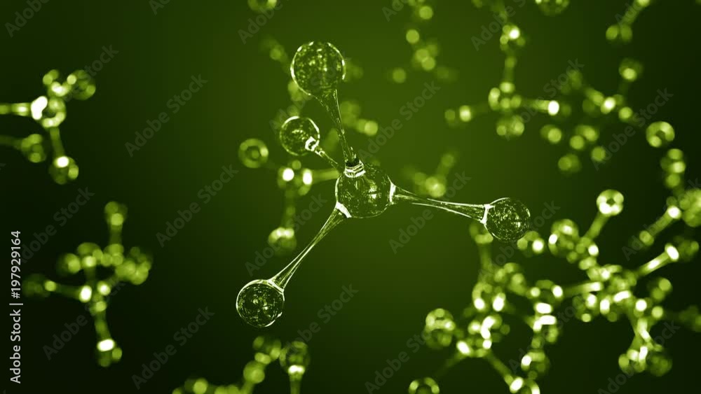 Green glass molecule models. Loopable 3D animation