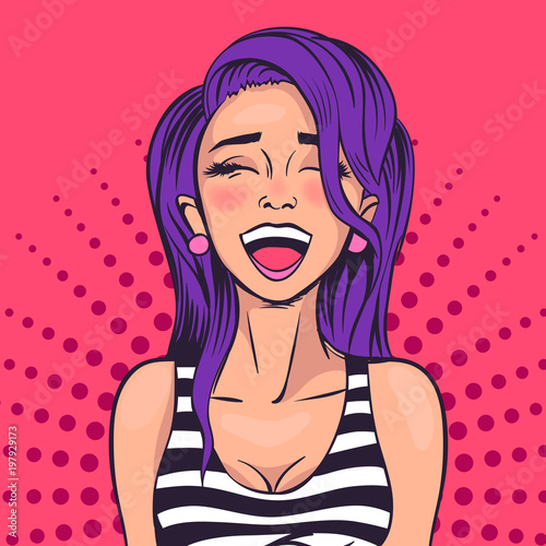 laughing girl. comics. vector cartoon illustration