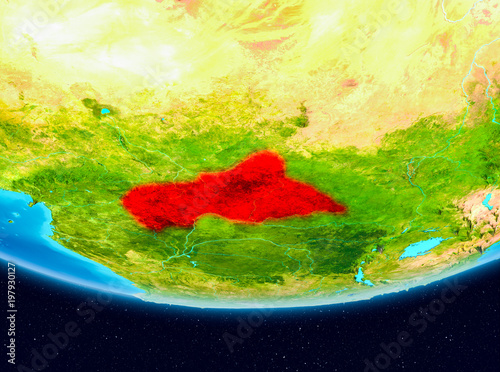 Satellite view of Central Africa in red