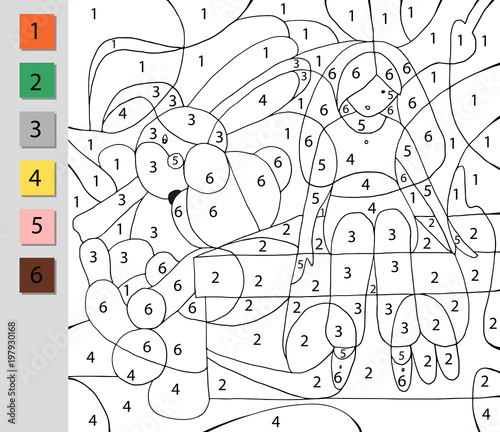 Coloring by number, education game. A challenge for junior schoolchildren. Vector file contains a layer witn the answer.