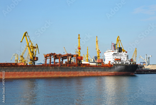 Bulk cargo ship under port crane © Unkas Photo