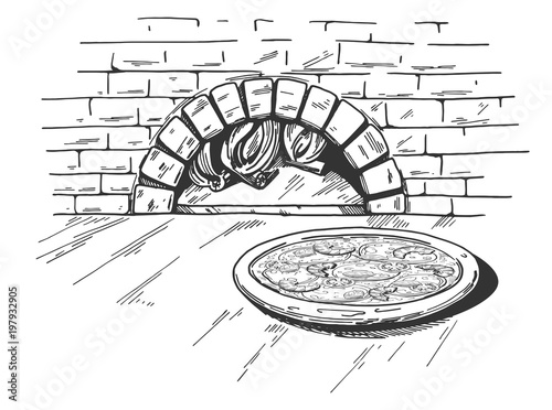 pizza on firewood oven background