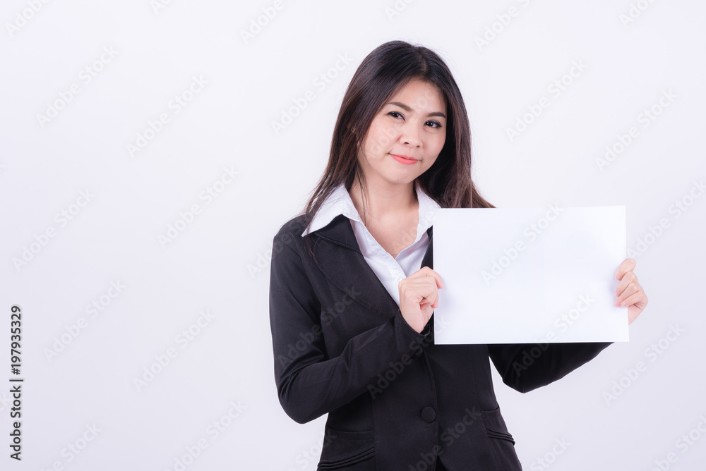 businesswoman holding blank white paper businesswoman holding blank white paper