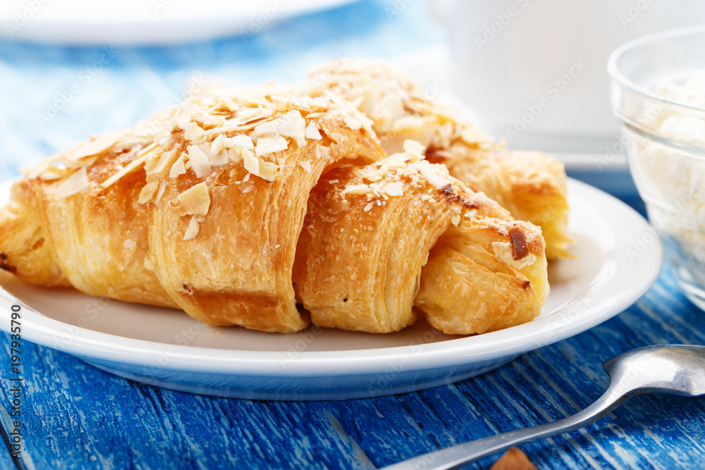 fresh croissants with almonds