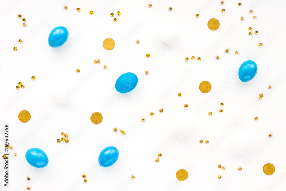 Blue easter eggs on white background. Flat lay, top view Blue easter eggs on white background. Flat lay, top view