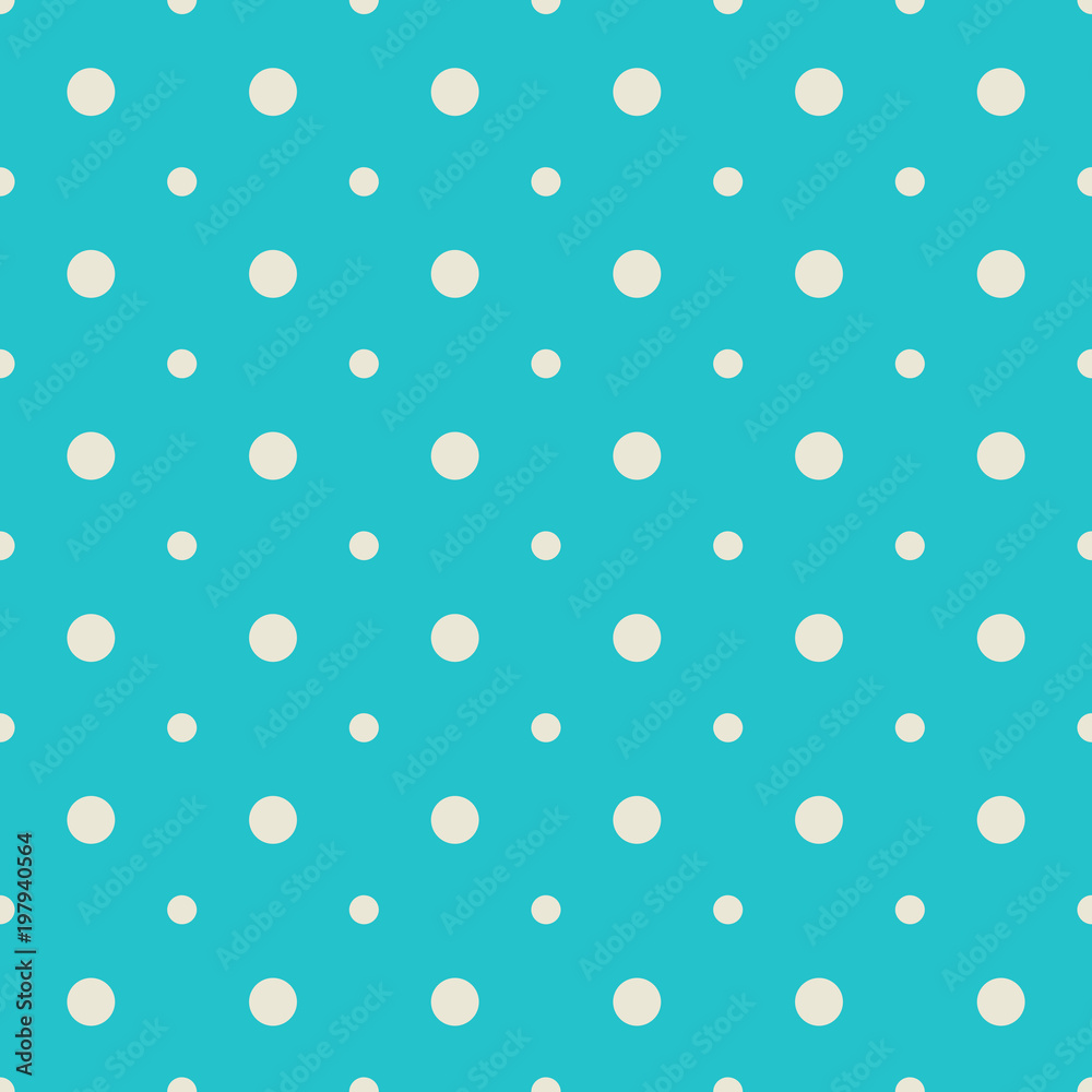 Polka dot seamless vector pattern, white circles on blue background