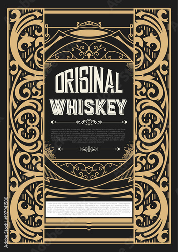 Whiskey label with old ornaments.