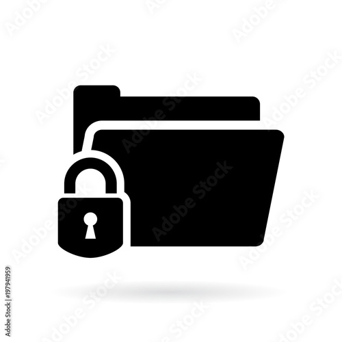 Computer folder and padlock vector icon