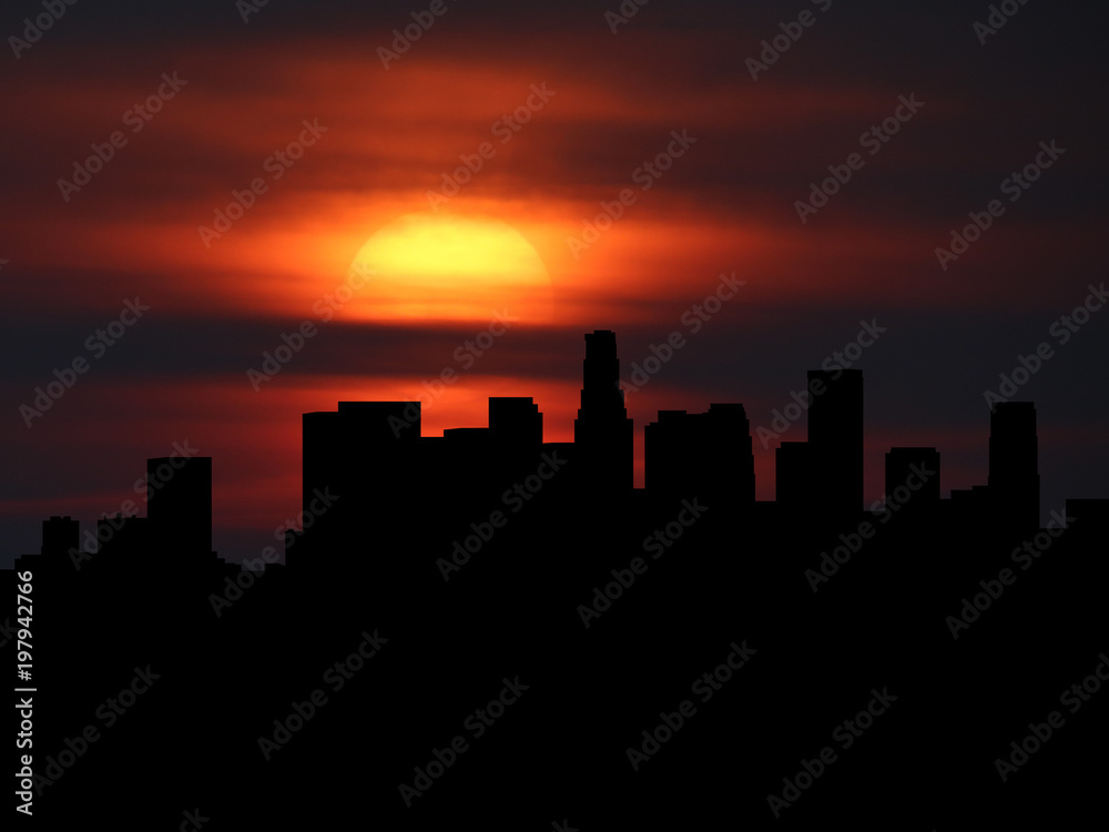 Los Angeles skyline silhouette with sunset illustration