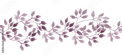 Fototapeta Naklejka Na Ścianę i Meble -  Seamless stripe banner - hand painted watercolour leaves. Repeated pattern.