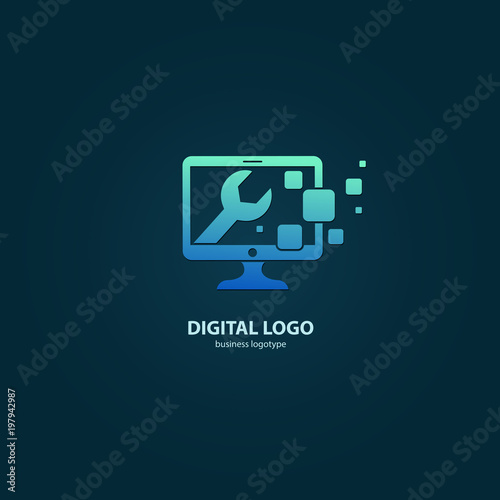 Logo design abstract computer repair vector template.