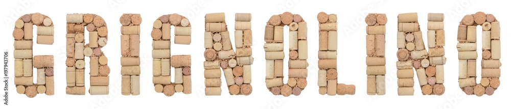 Grape variety Grignolino  made of wine corks Isolated on white background