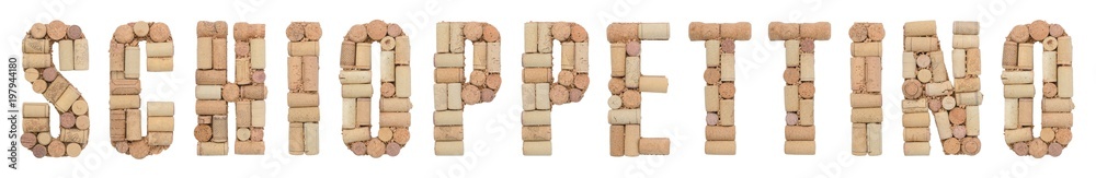 Grape variety Schioppettino made of wine corks Isolated on white background