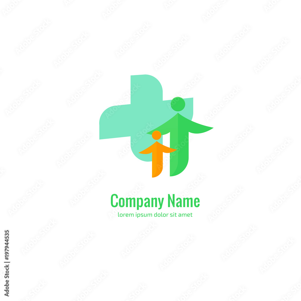 Logo design abstract medical vector template. Illustration design of logotype cross health symbol, people care sign.