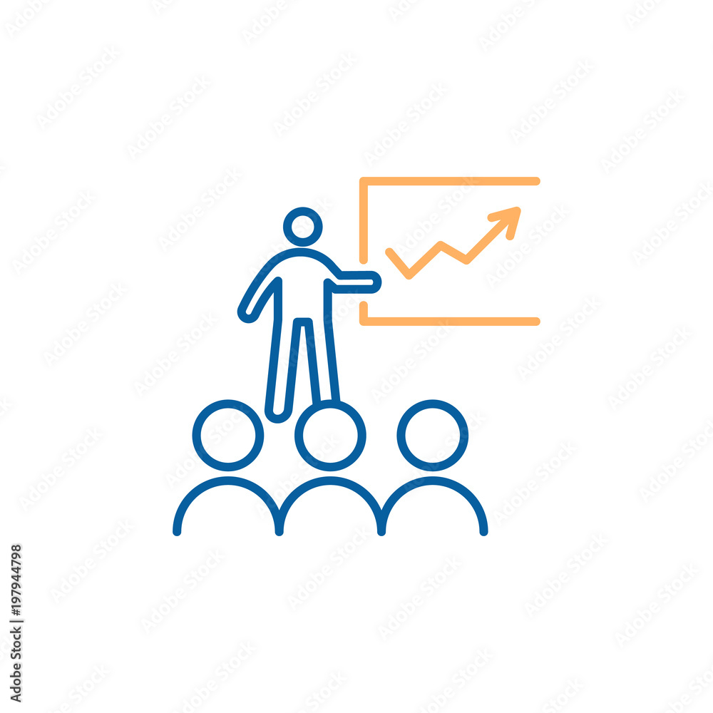 business team analyzing growth and progress of their value. Vector trendy thin line icon illustration design business team analyzing growth and progress of their value. Vector trendy thin line icon illustration design
