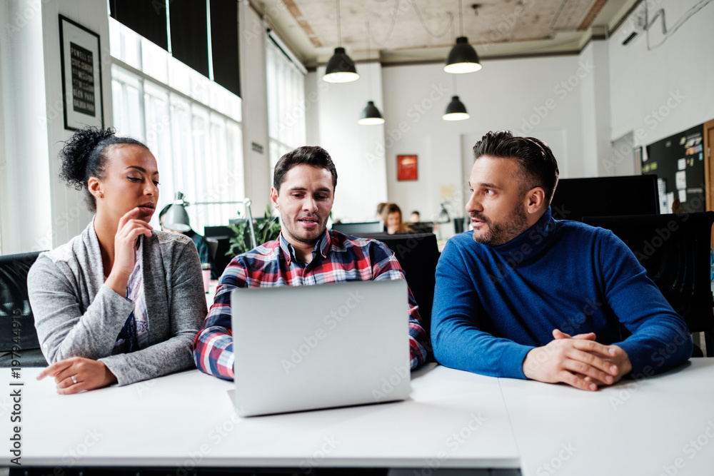 Multi-ethnic colleagues in a coworking office. Multi-ethnic colleagues in a coworking office.