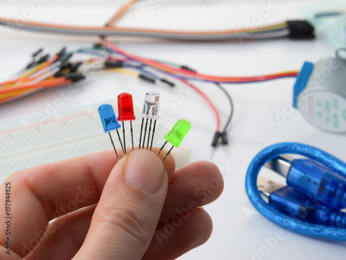 LED lamp for building simple automation systems and robots and microcircuits, compatible with Arduino