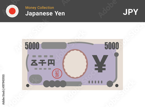 Japanese Yen banknone. Paper money 5000 JPY. Flat style. Vector illustration.