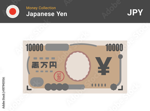 Japanese Yen banknone. Paper money 10000 JPY. Flat style. Vector illustration.