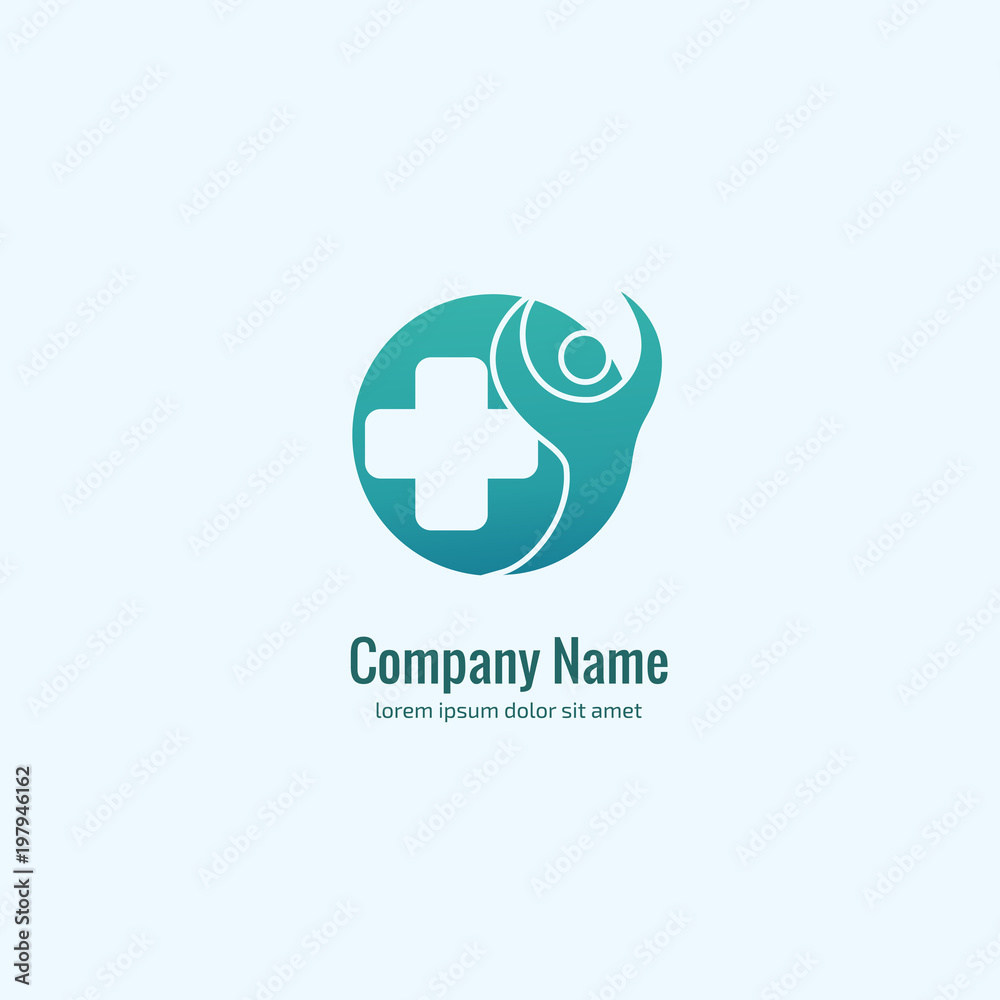 Logo design abstract medical vector template. Illustration design of logotype cross health symbol, people care sign.