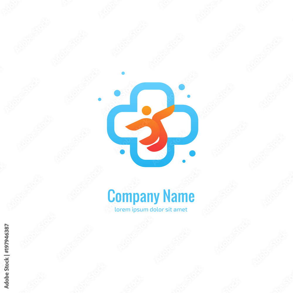 Logo design abstract medical vector template. Illustration design of logotype cross health symbol, people care sign.
