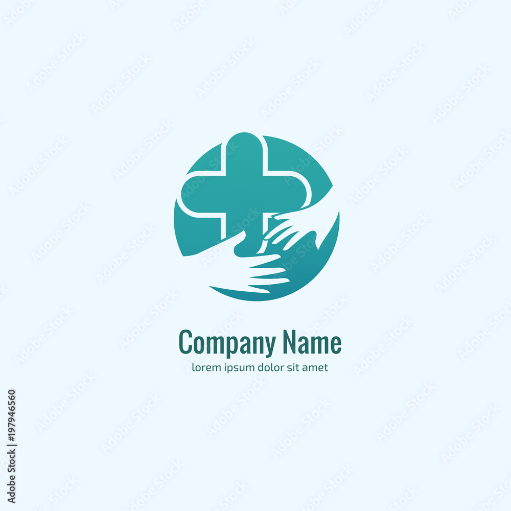 Obraz premium Logo design abstract medical vector template. Illustration design of logotype cross health symbol, people care sign.
